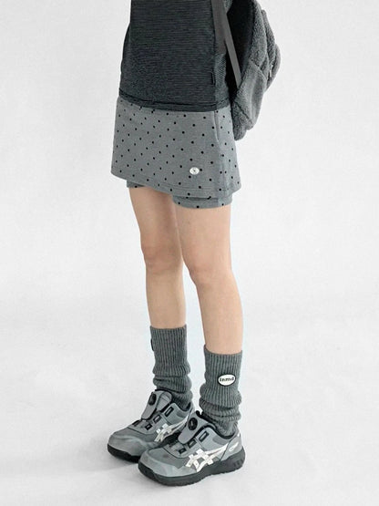 Stretch Dot Print Yoga Skort Low Rise Gray