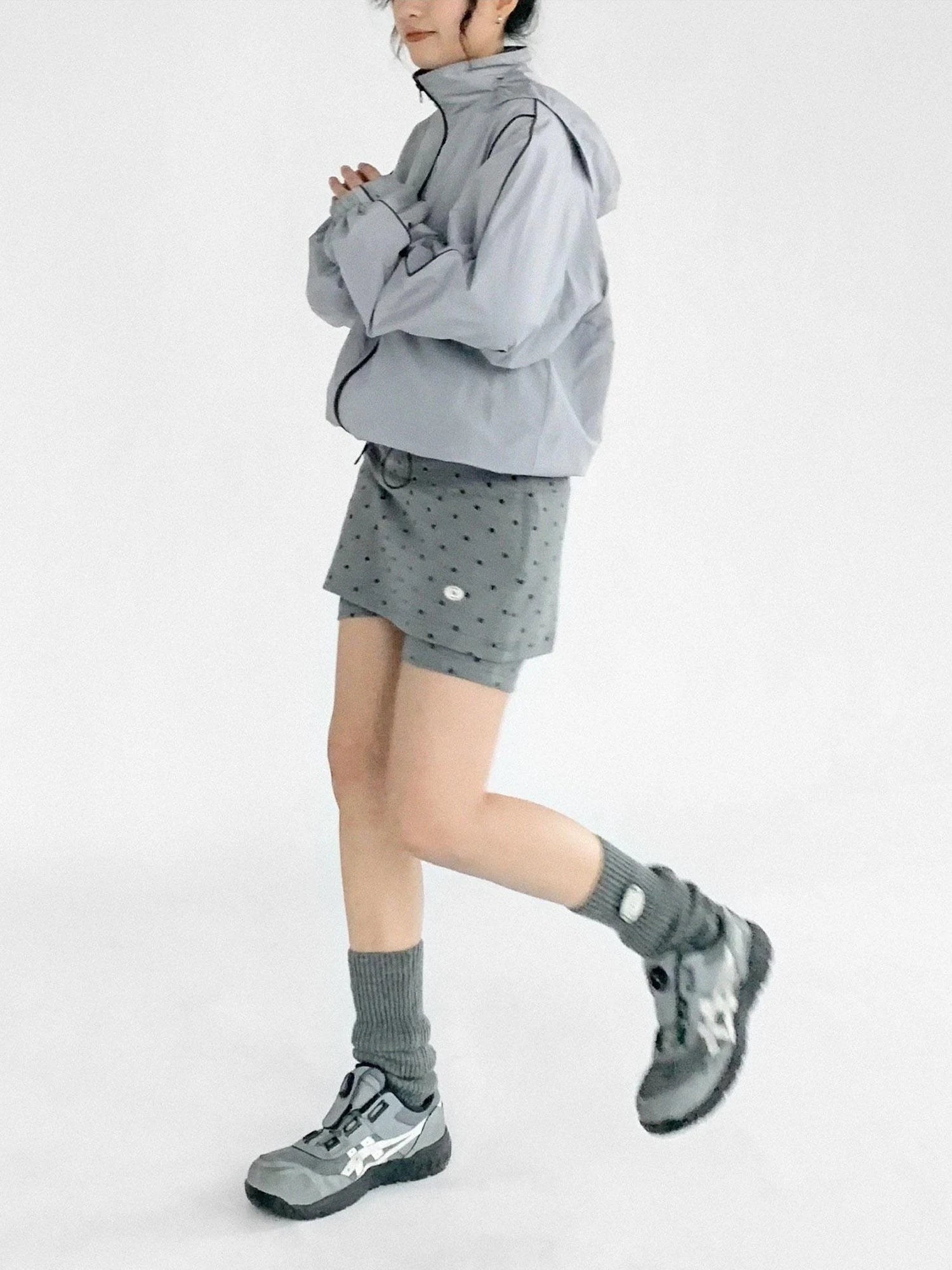 Stretch Dot Print Yoga Skort Low Rise Gray