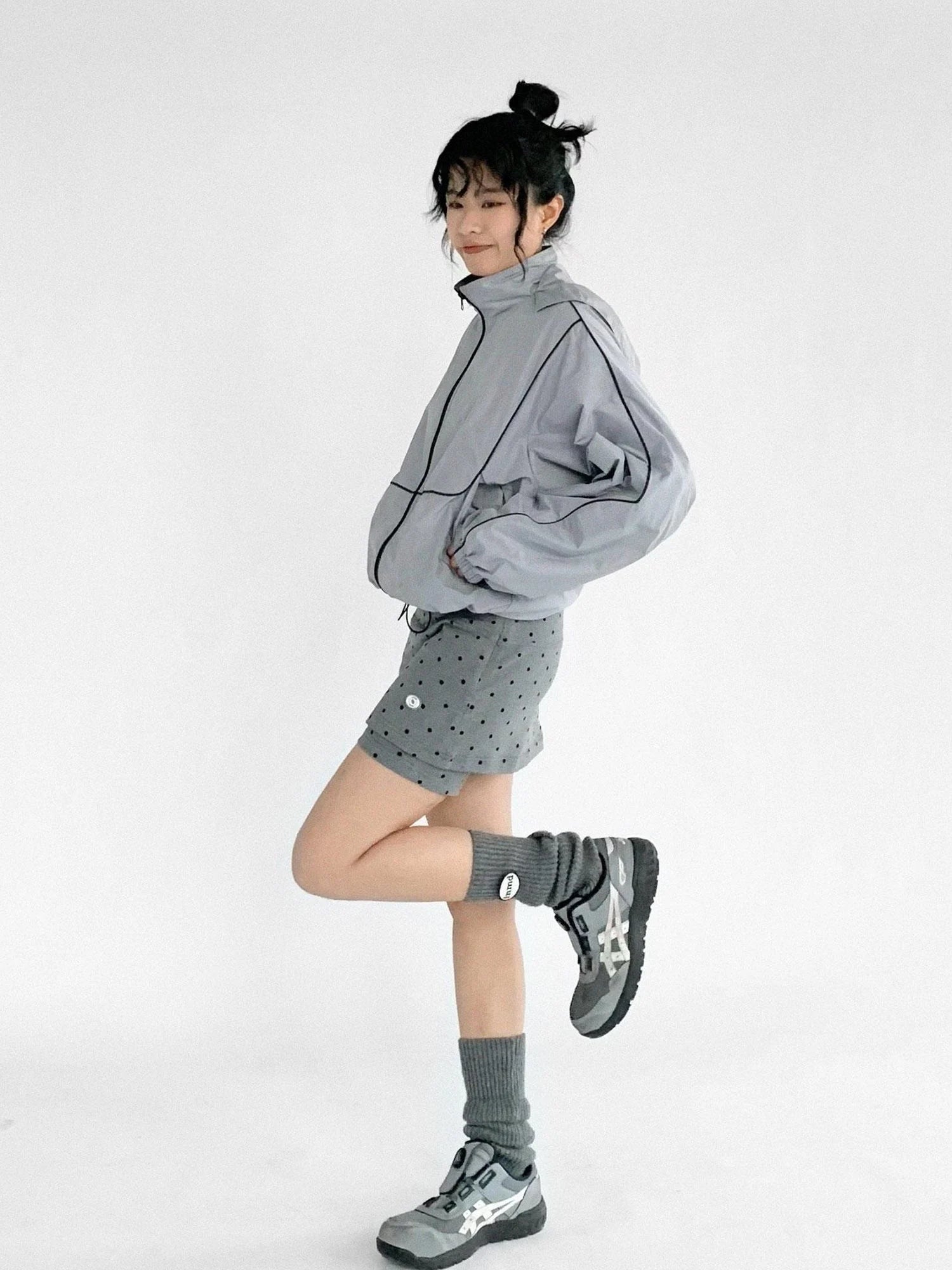 Stretch Dot Print Yoga Skort Low Rise Gray