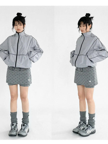 Stretch Dot Print Yoga Skort Low Rise Gray