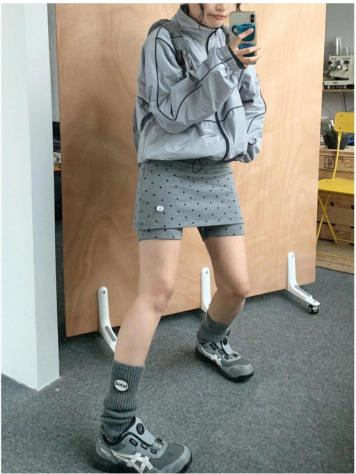 Stretch Dot Print Yoga Skort Low Rise Gray