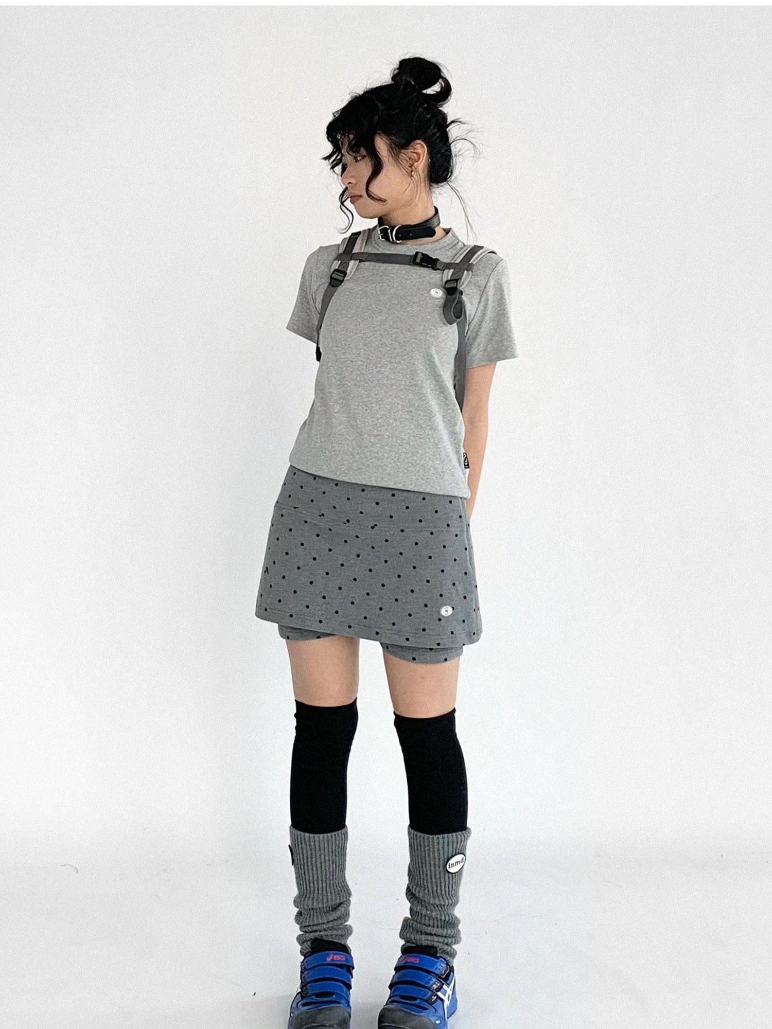innomoood Stretch Dot Print Yoga Skort Low Rise Gray
