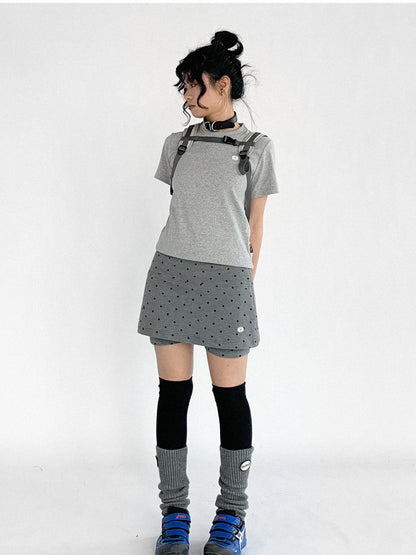 innomoood Stretch Dot Print Yoga Skort Low Rise Gray