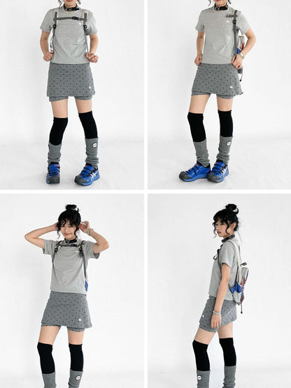 innomoood Stretch Dot Print Yoga Skort Low Rise Gray