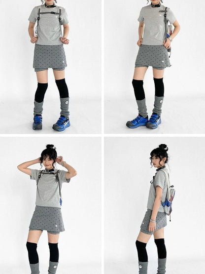 Stretch Dot Print Yoga Skort Low Rise Gray