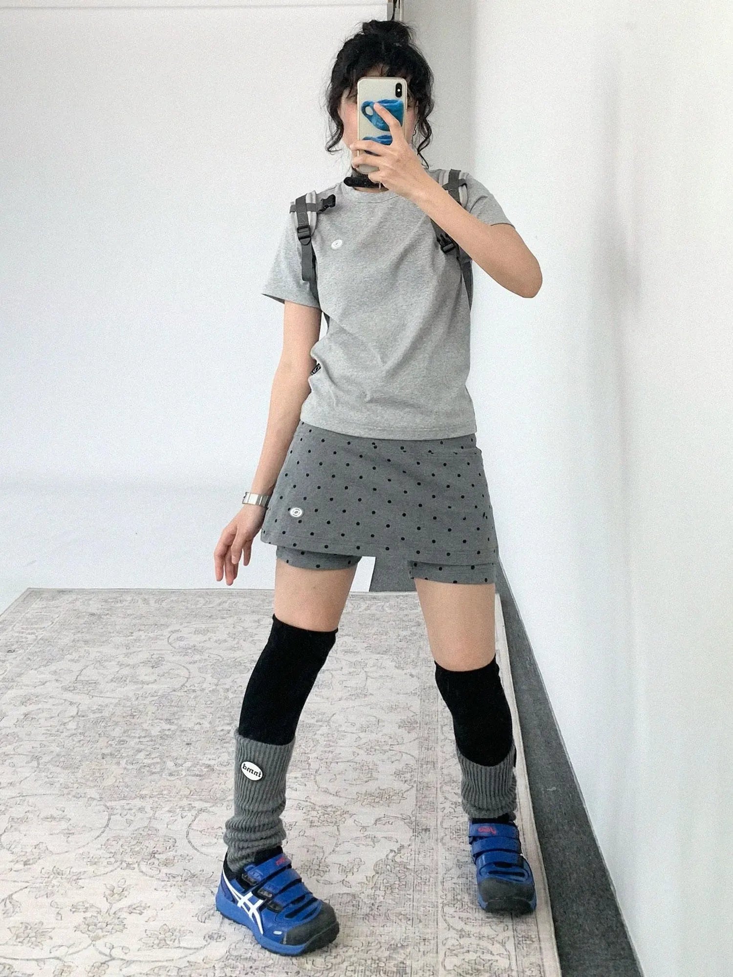 Stretch Dot Print Yoga Skort Low Rise Gray