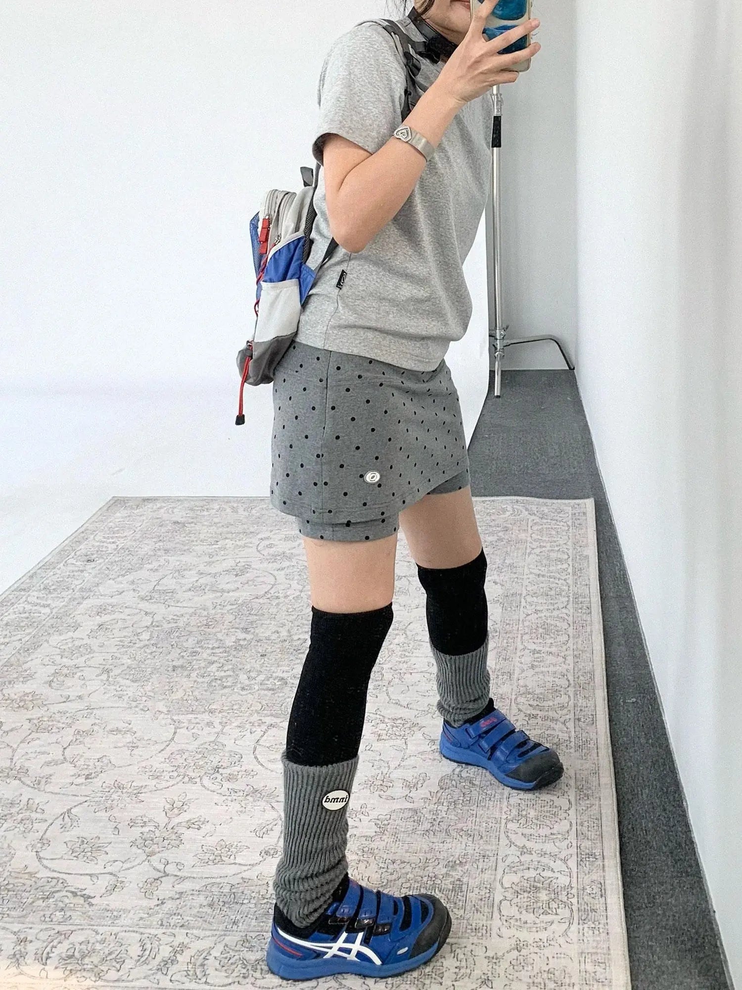 Stretch Dot Print Yoga Skort Low Rise Gray