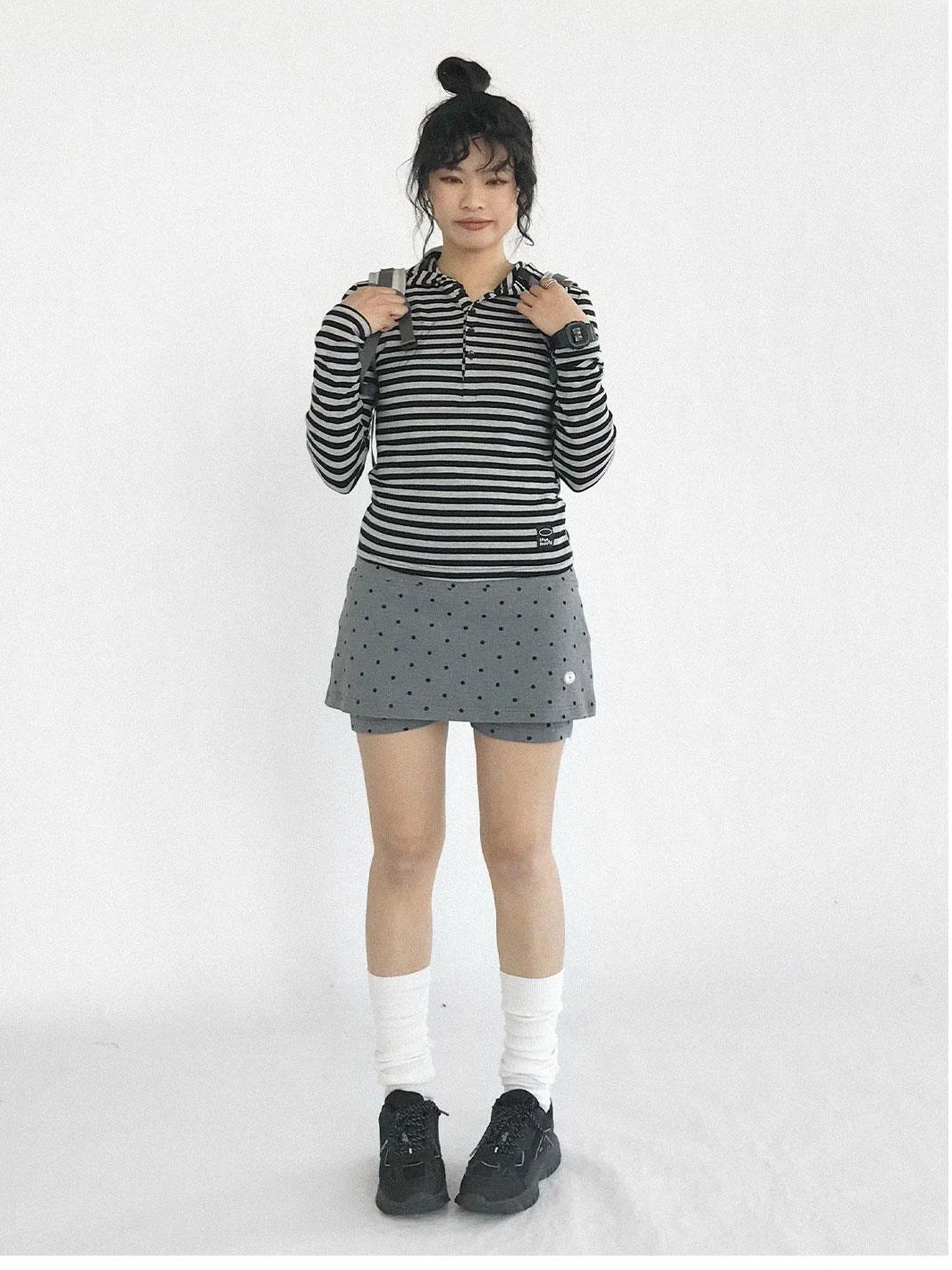 Stretch Dot Print Yoga Skort Low Rise Gray