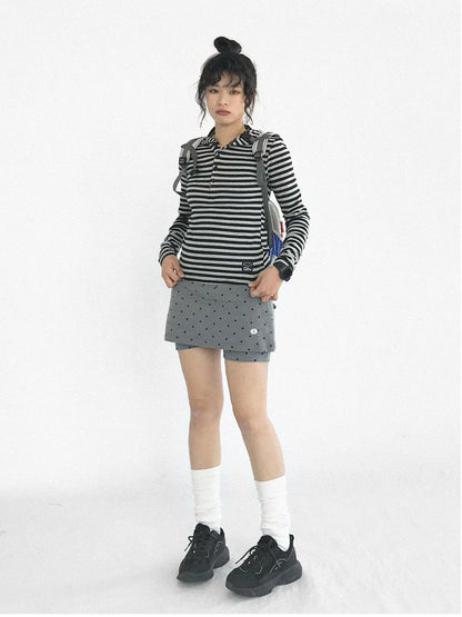 Stretch Dot Print Yoga Skort Low Rise Gray