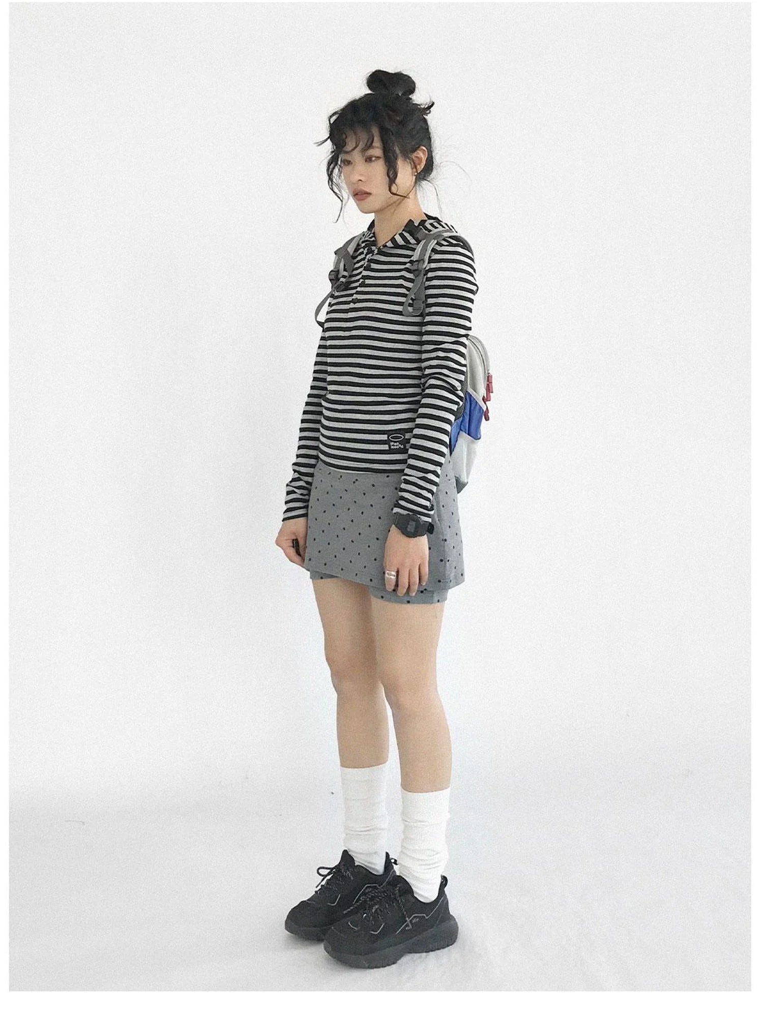 Stretch Dot Print Yoga Skort Low Rise Gray