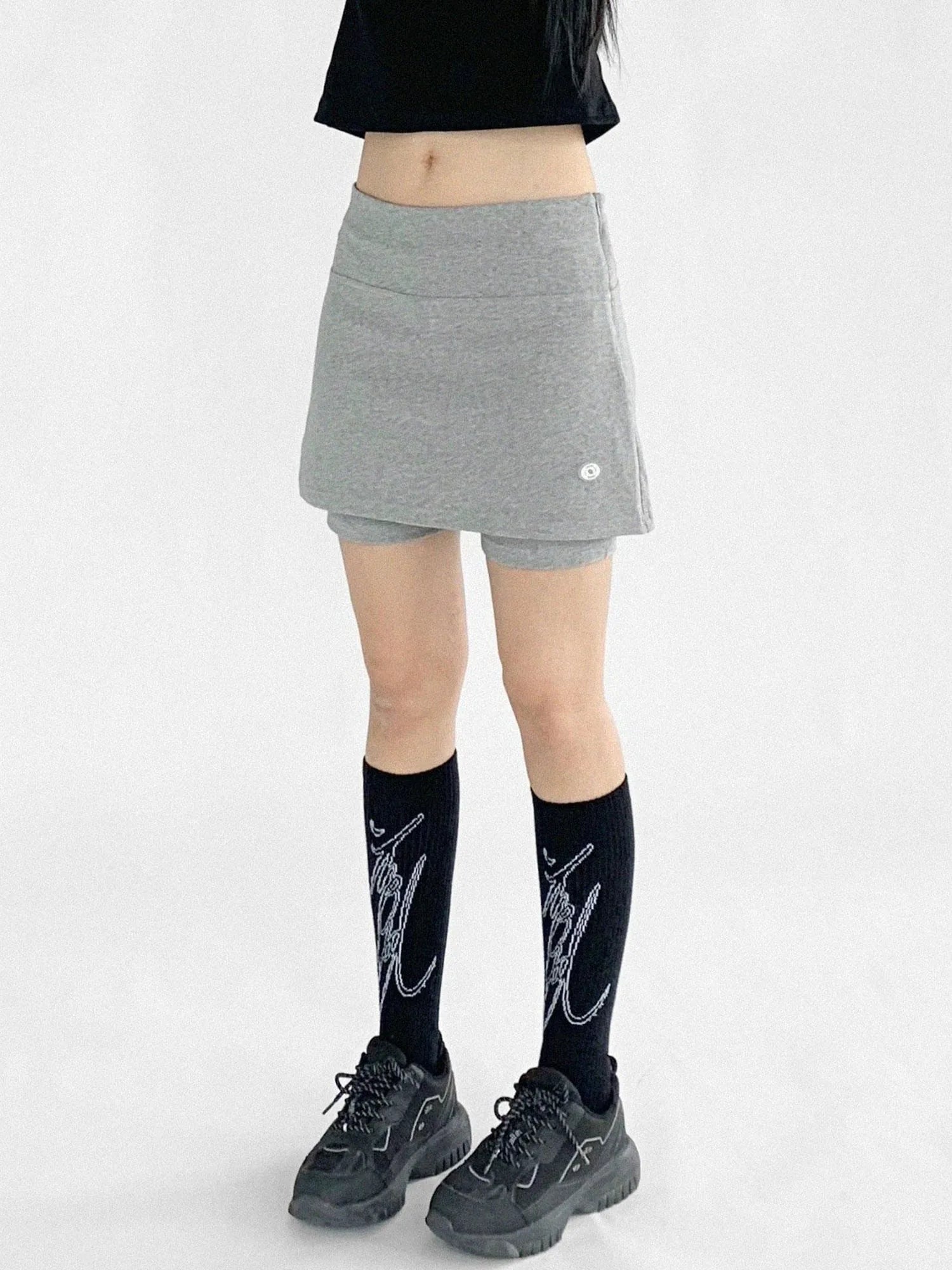 Stretch Dot Print Yoga Skort Low Rise Gray