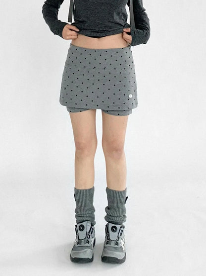 Stretch Dot Print Yoga Skort Low Rise Gray
