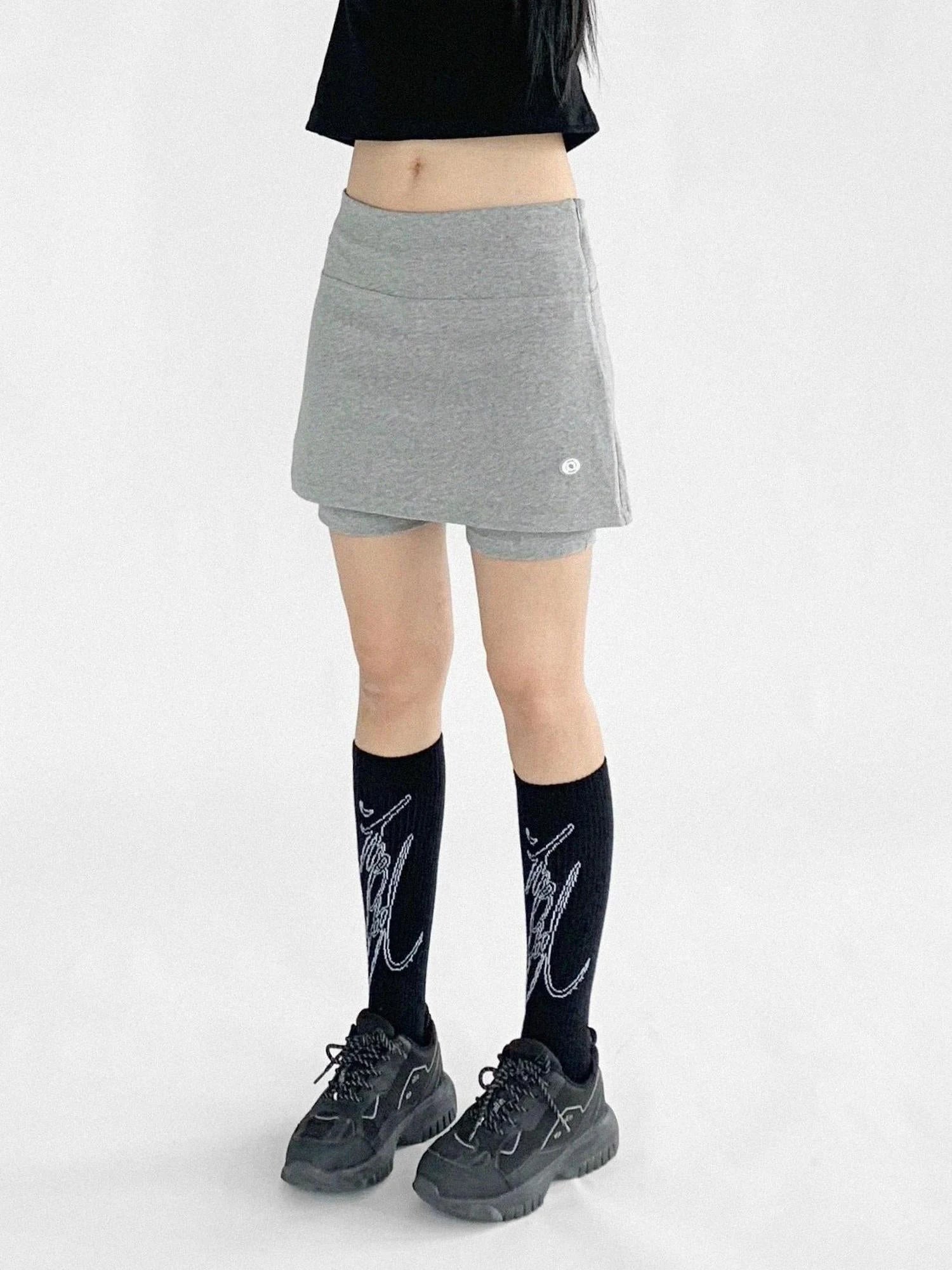 Stretch Dot Print Yoga Skort Low Rise Gray