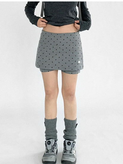 Stretch Dot Print Yoga Skort Low Rise Gray