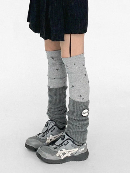 Stretch Knit Star Tear Drop Print Sock Leg Warmers