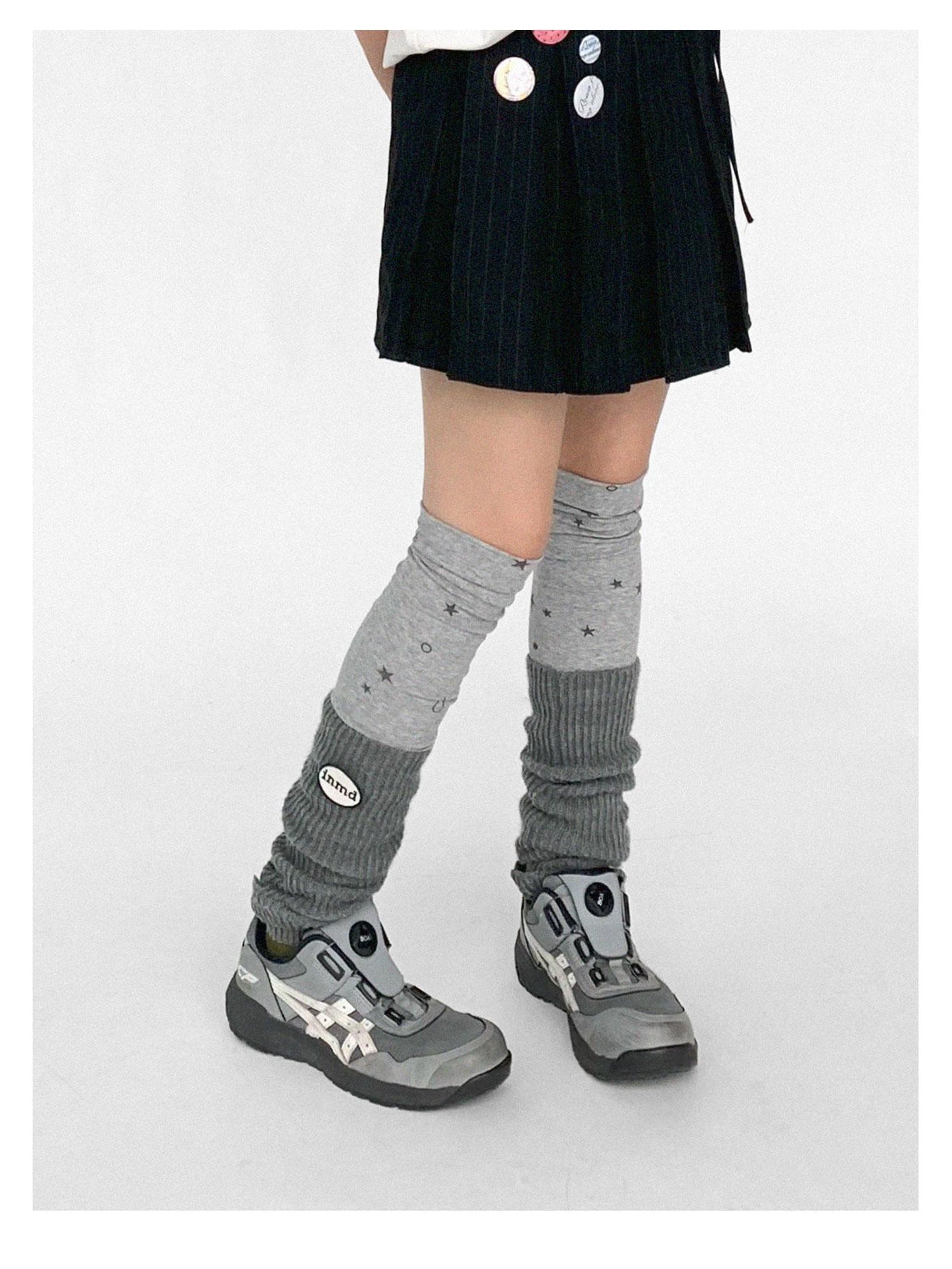 innomoood Stretch Knit Star Tear Drop Print Sock Leg Warmers