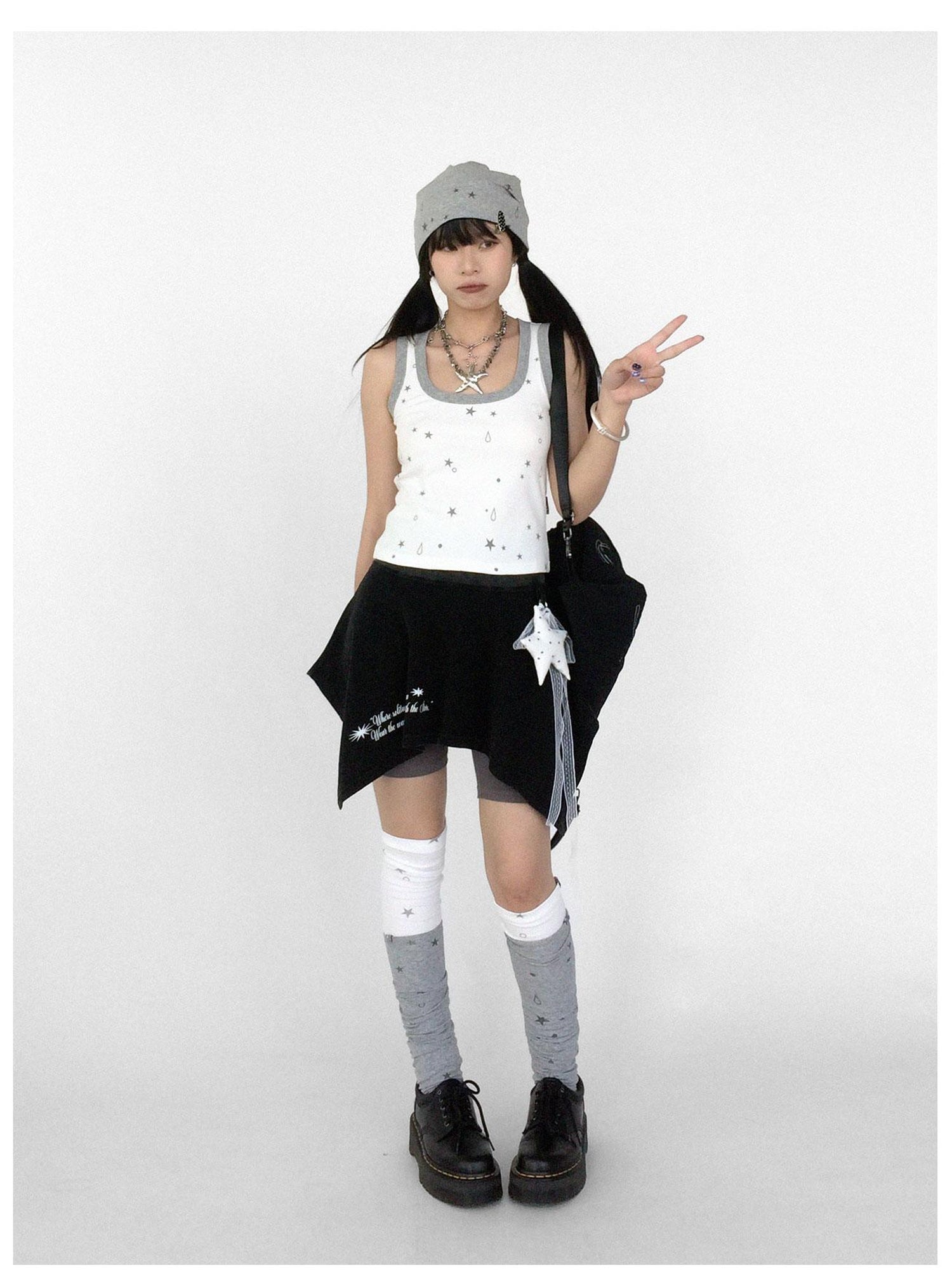 innomoood Stretch Knit Star Tear Drop Print Sock Leg Warmers