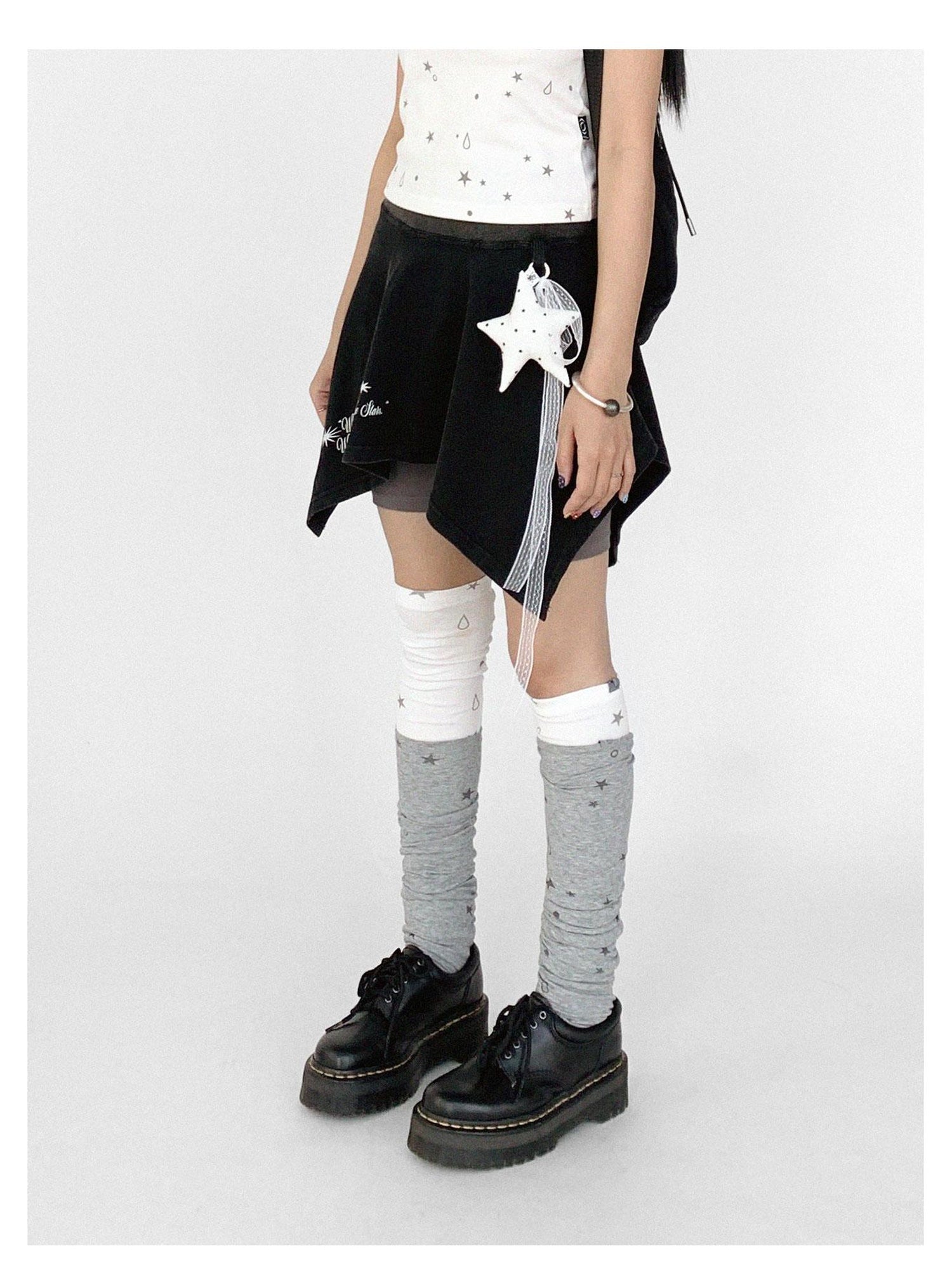 innomoood Stretch Knit Star Tear Drop Print Sock Leg Warmers