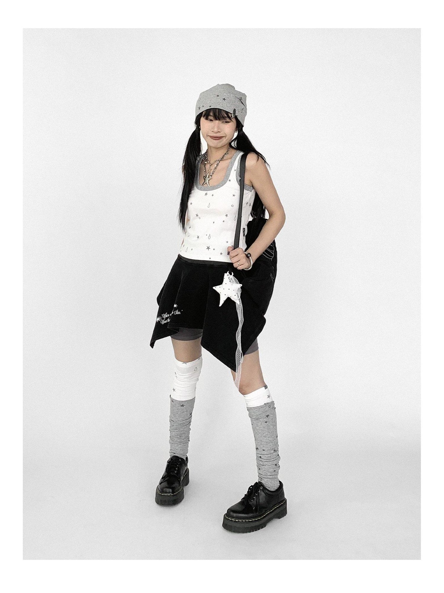 innomoood Stretch Knit Star Tear Drop Print Sock Leg Warmers