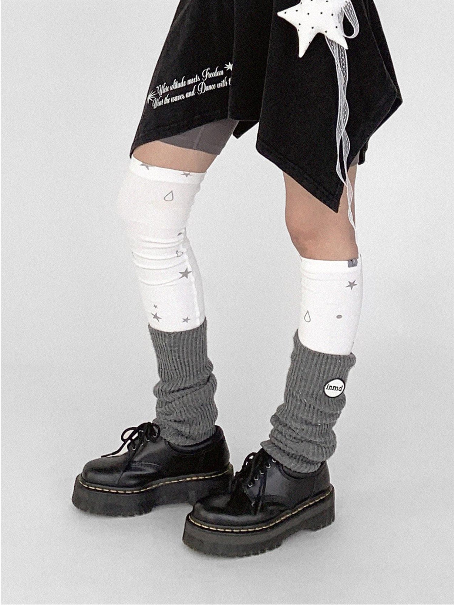 innomoood Stretch Knit Star Tear Drop Print Sock Leg Warmers
