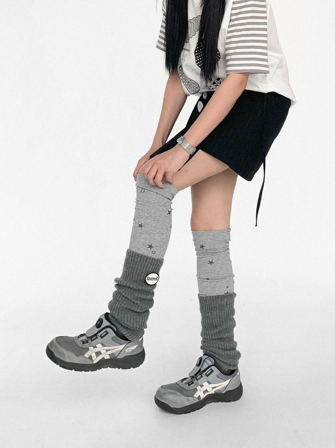 innomoood Stretch Knit Star Tear Drop Print Sock Leg Warmers
