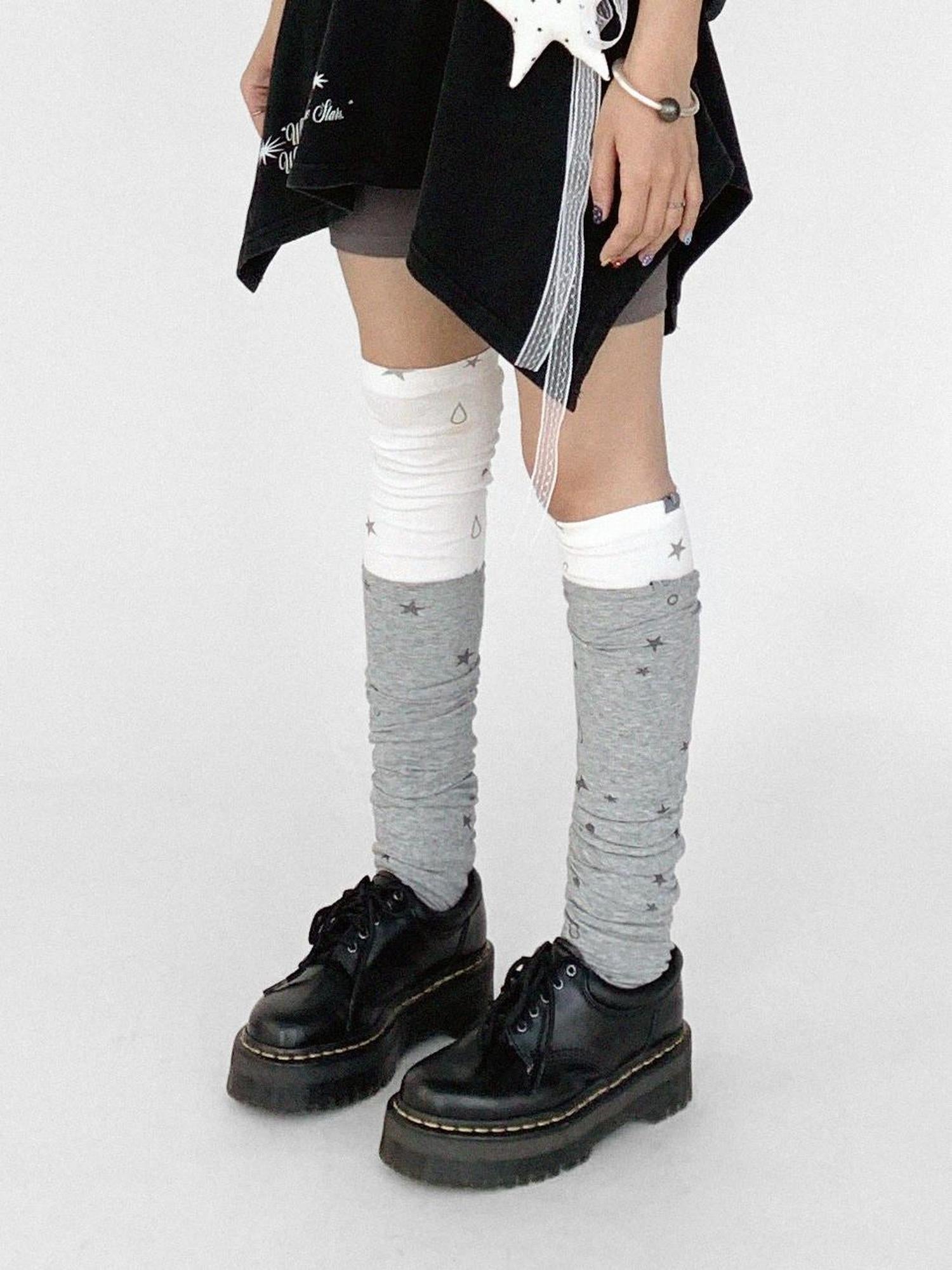 innomoood Stretch Knit Star Tear Drop Print Sock Leg Warmers
