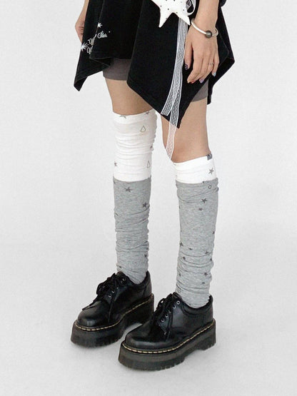 innomoood Stretch Knit Star Tear Drop Print Sock Leg Warmers