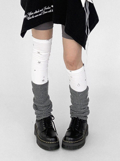 innomoood Stretch Knit Star Tear Drop Print Sock Leg Warmers