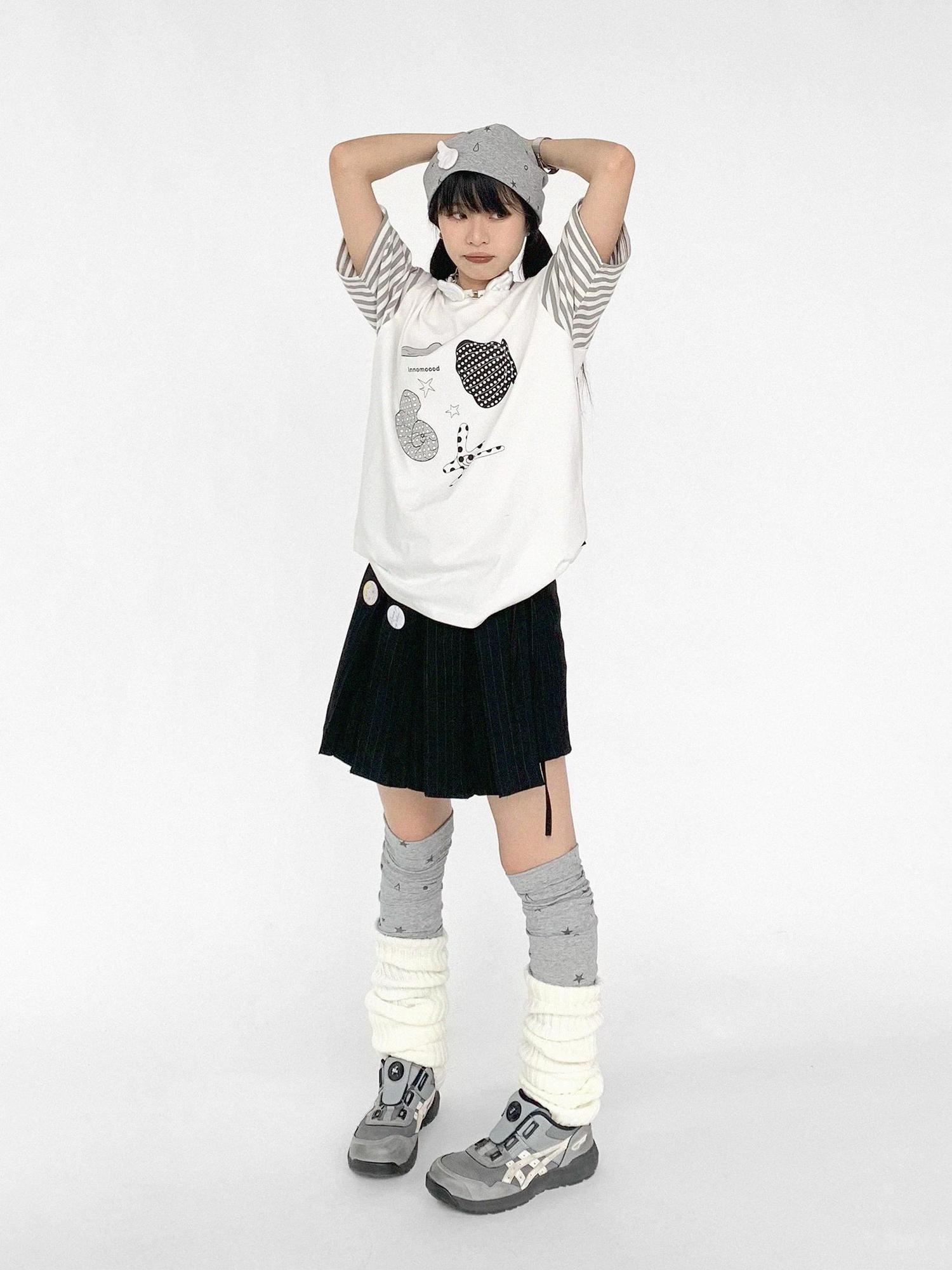 innomoood Stretch Knit Star Tear Drop Print Sock Leg Warmers