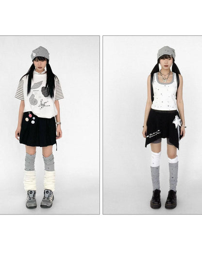 Stretch Knit Star Tear Drop Print Sock Leg Warmers