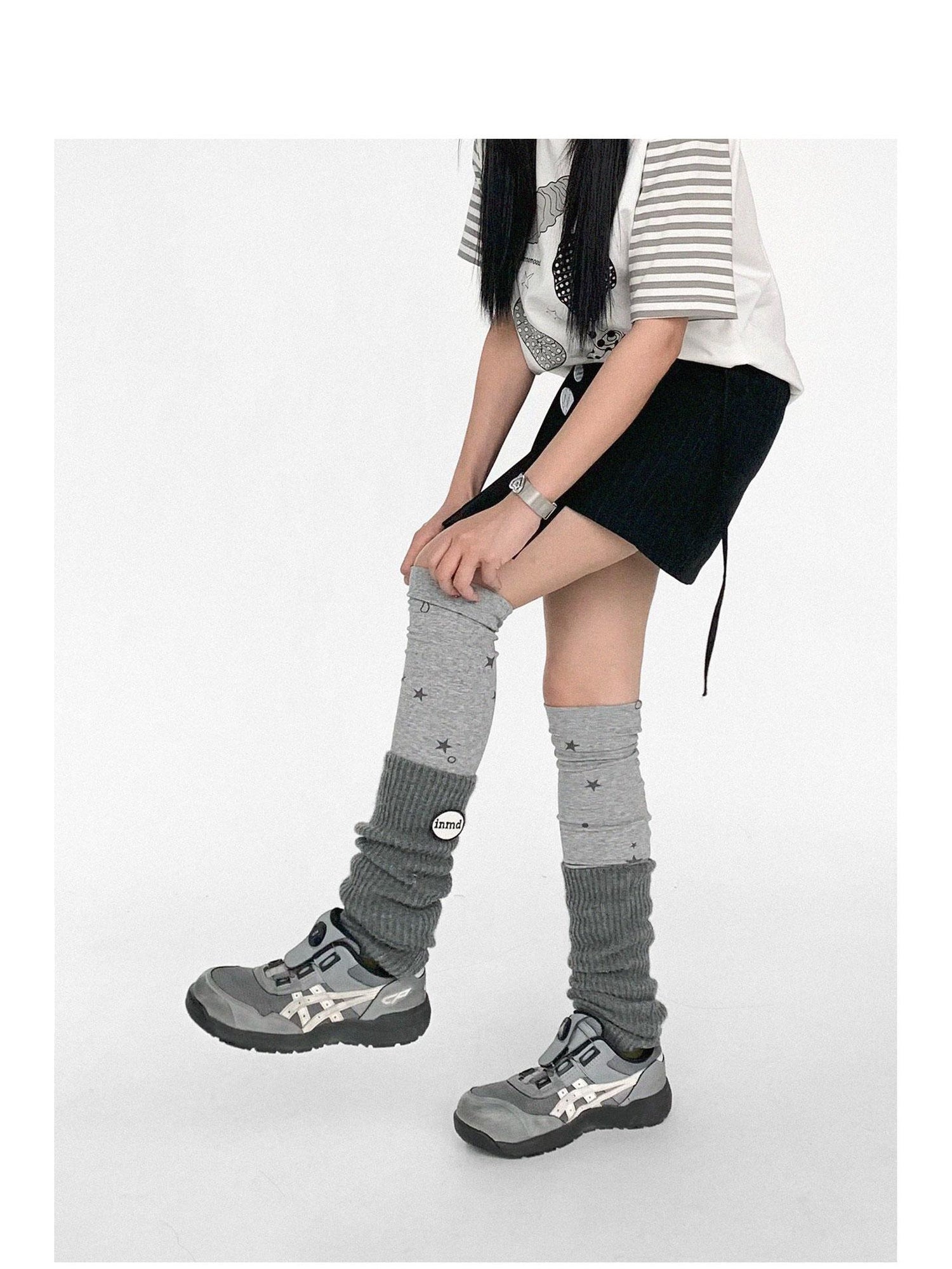 innomoood Stretch Knit Star Tear Drop Print Sock Leg Warmers