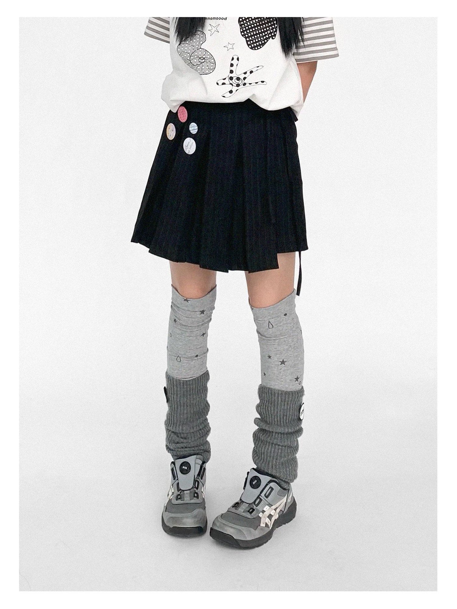 innomoood Stretch Knit Star Tear Drop Print Sock Leg Warmers