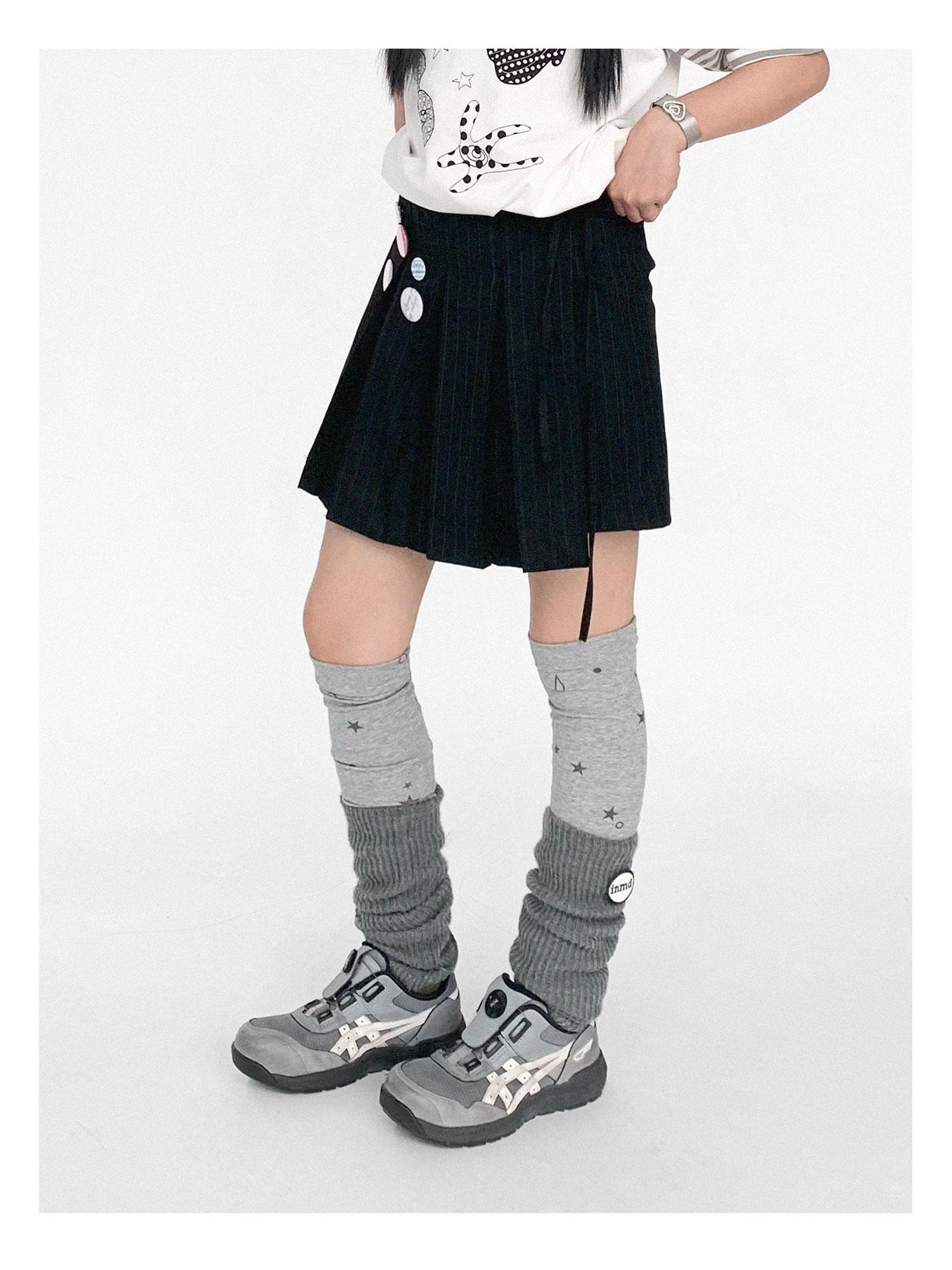 innomoood Stretch Knit Star Tear Drop Print Sock Leg Warmers
