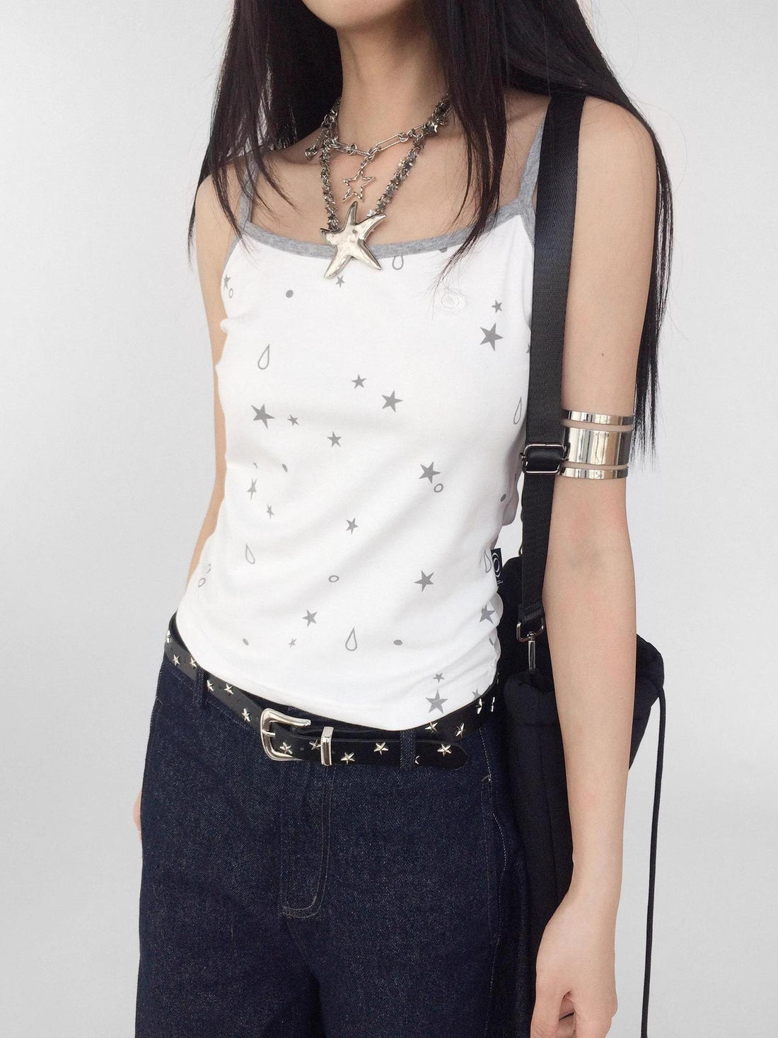 innomoood Stretch Knit Star Tears Print Slimming Camisole