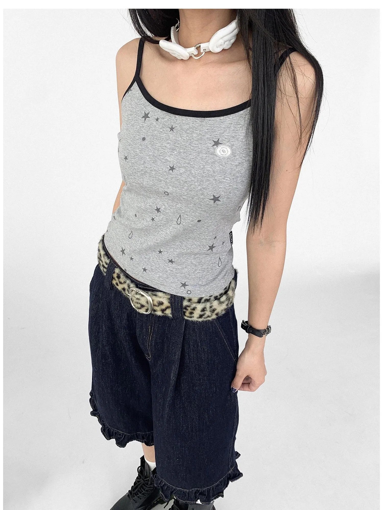 Stretch Knit Star Tears Print Slimming Camisole