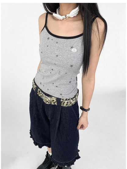 Stretch Knit Star Tears Print Slimming Camisole