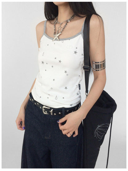 innomoood Stretch Knit Star Tears Print Slimming Camisole