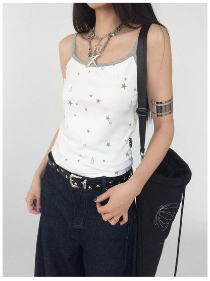 Stretch Knit Star Tears Print Slimming Camisole