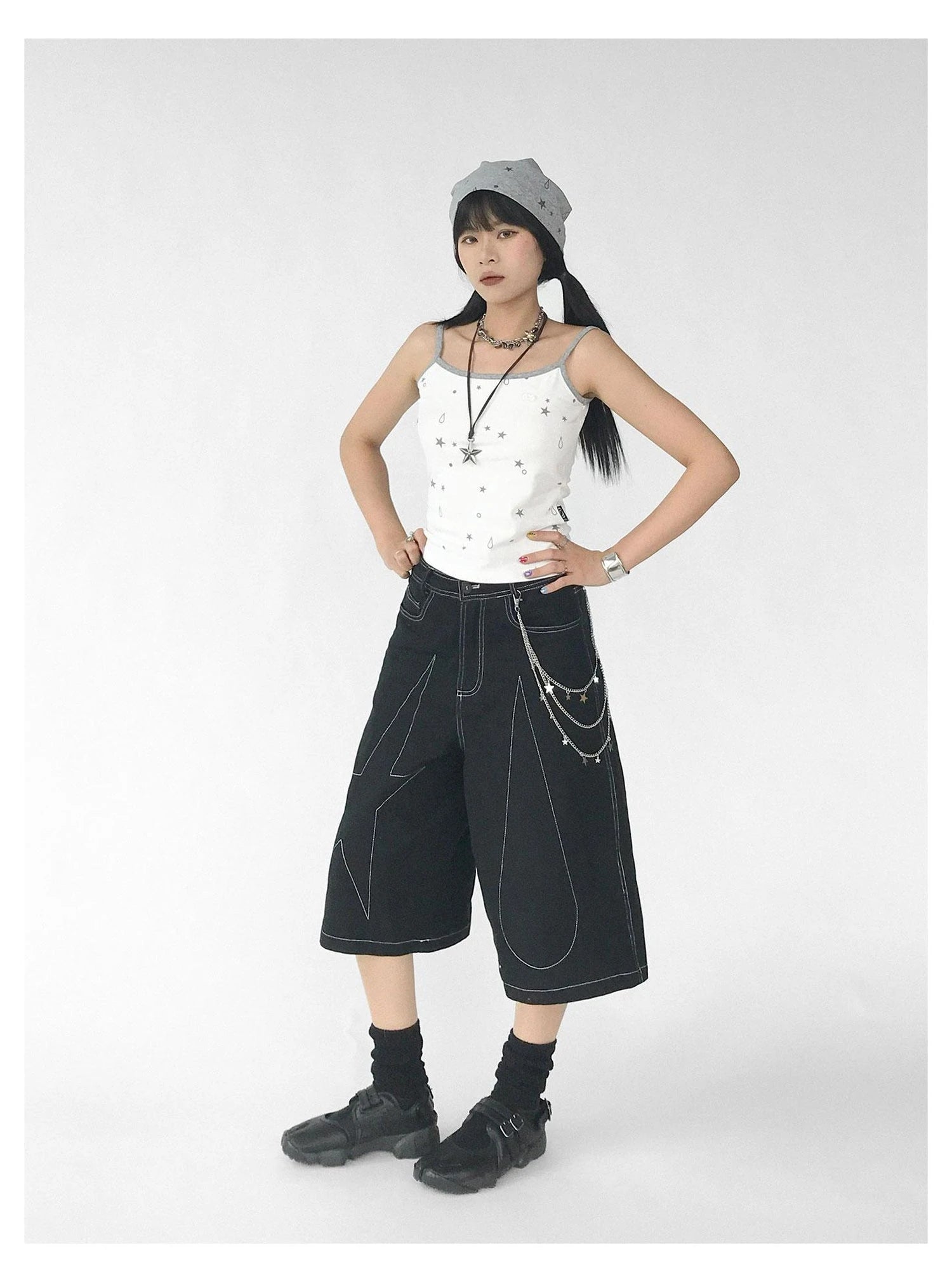 Stretch Knit Star Tears Print Slimming Camisole