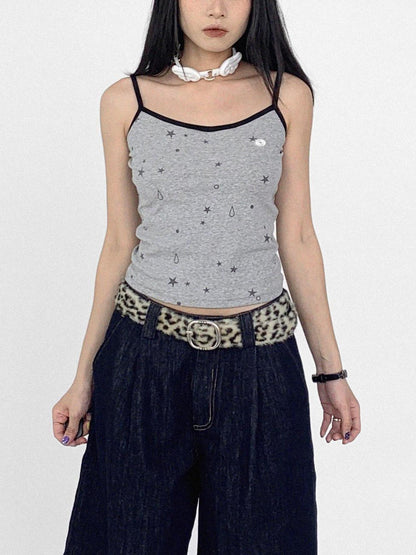 innomoood Stretch Knit Star Tears Print Slimming Camisole