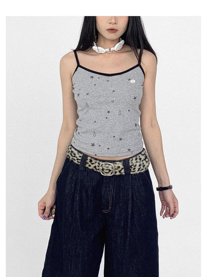 innomoood Stretch Knit Star Tears Print Slimming Camisole