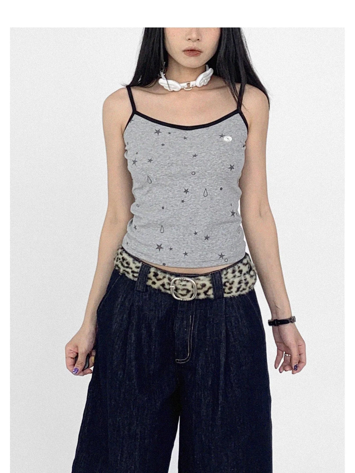 Stretch Knit Star Tears Print Slimming Camisole