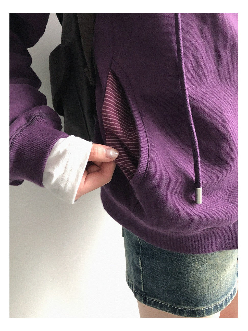 innomoood Striped Embroidered Patch Applique Drop Shoulder Women&