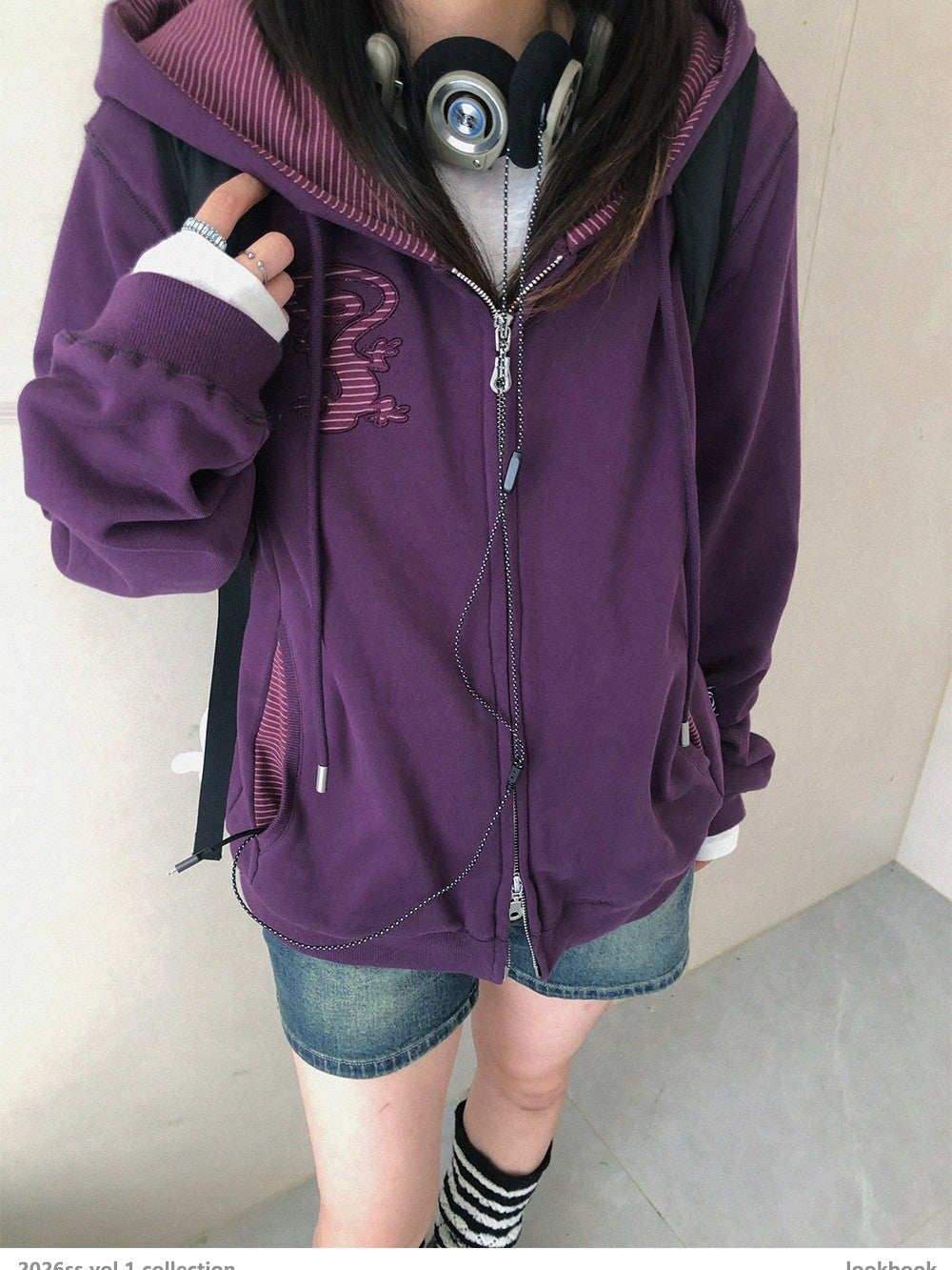 innomoood Striped Embroidered Patch Applique Drop Shoulder Women&