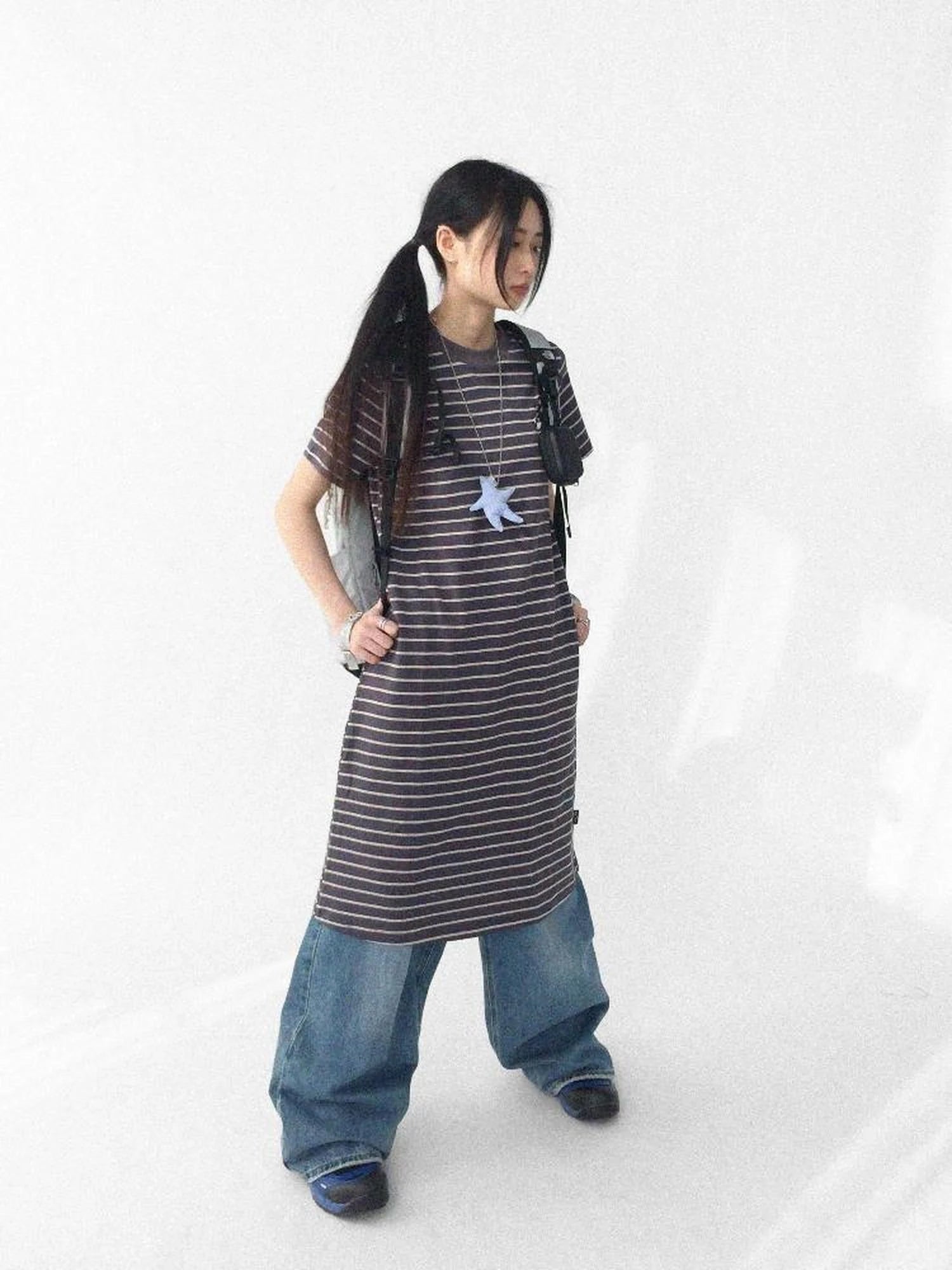 Striped Knit T-shirt Dress