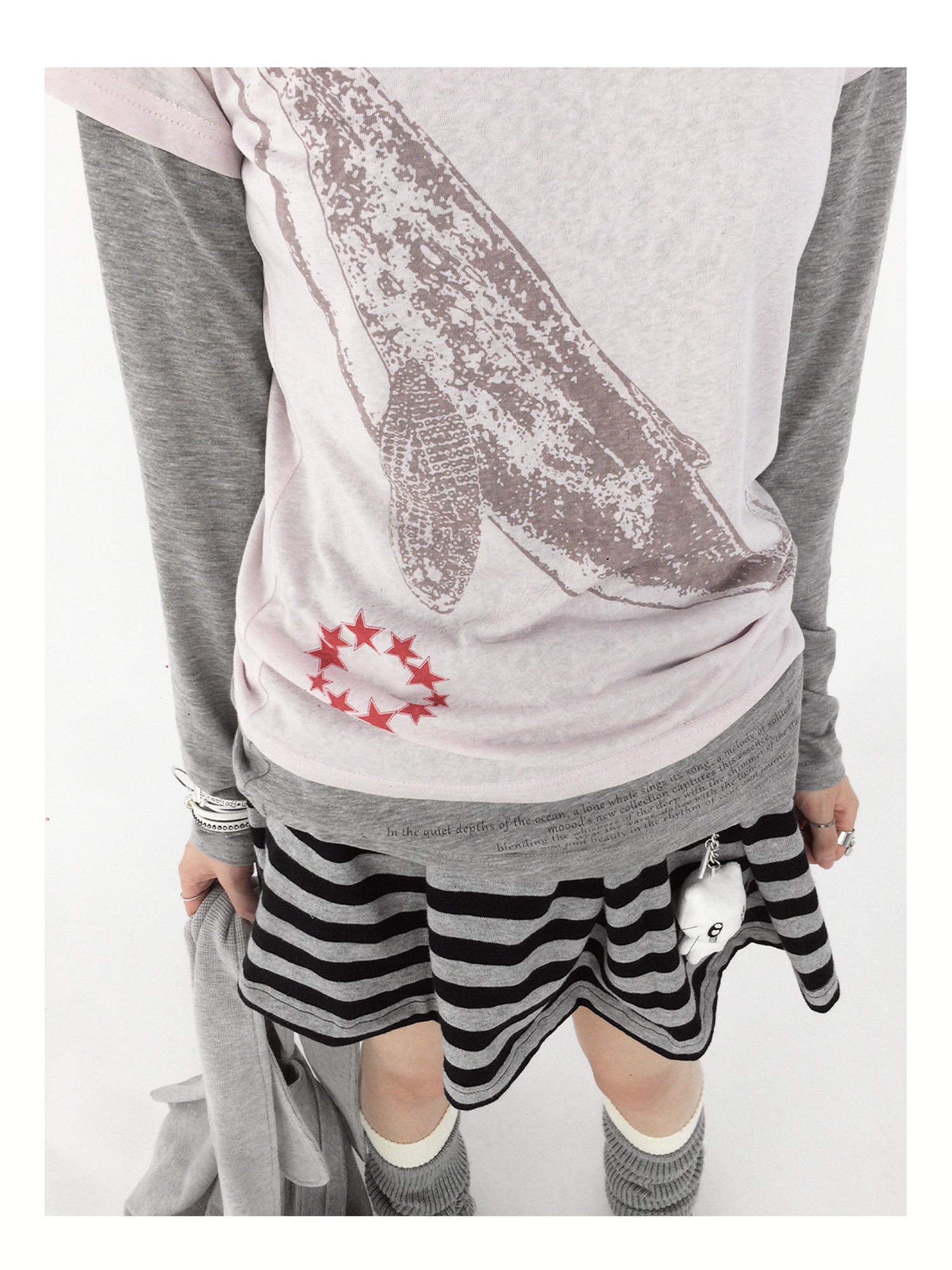 innomoood Striped Pleated Knit Miniskirt with Ribbed Waist