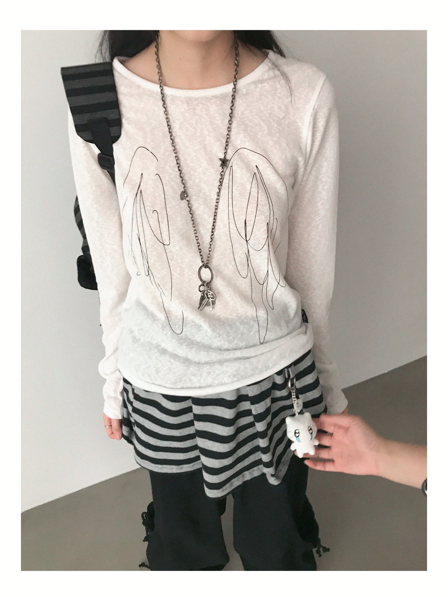 innomoood Striped Pleated Knit Miniskirt with Ribbed Waist
