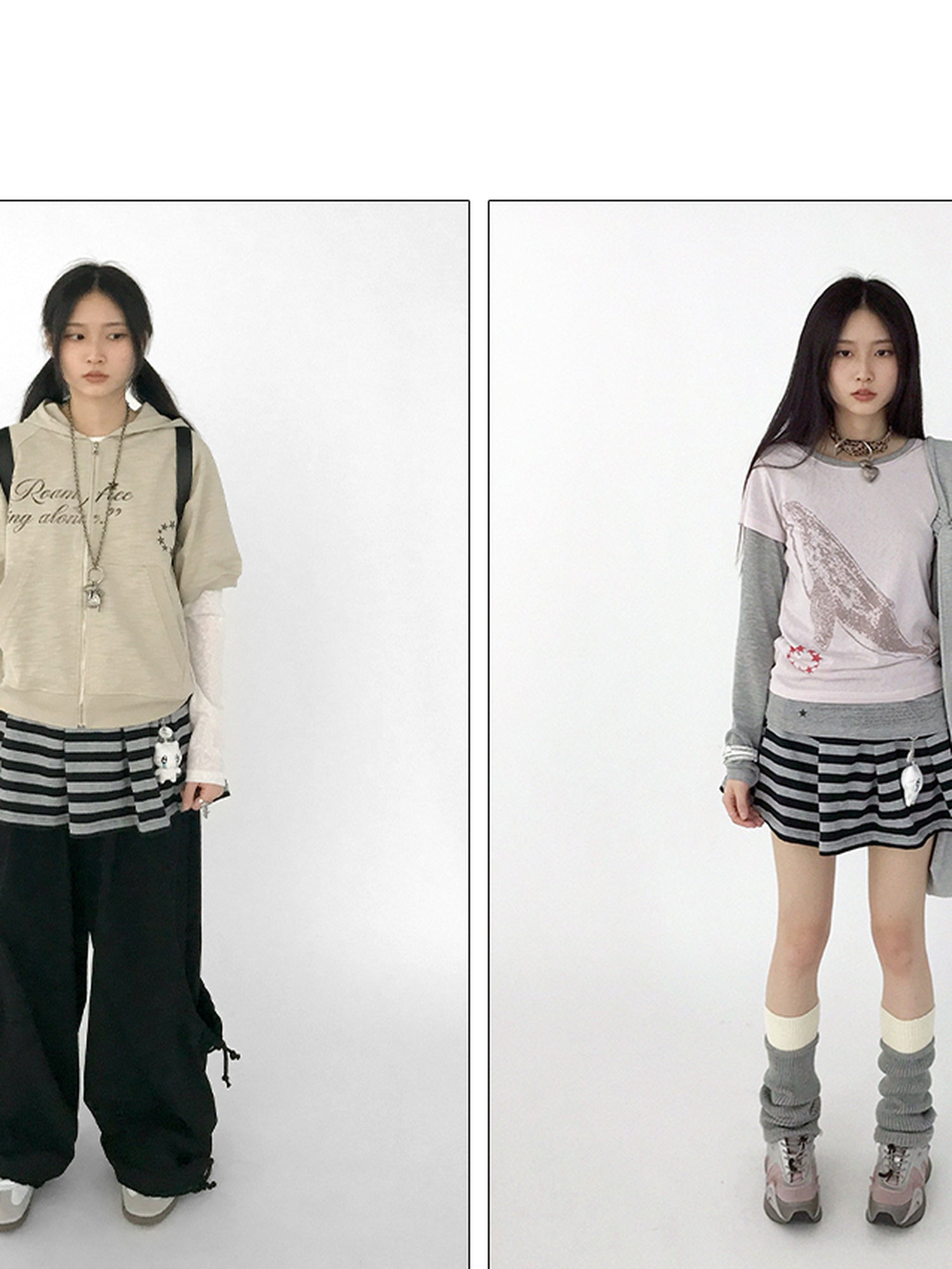 innomoood Striped Pleated Knit Miniskirt with Ribbed Waist