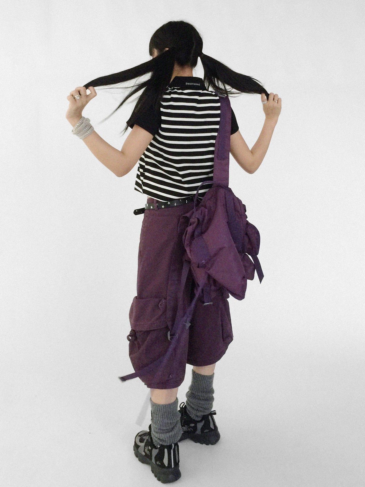 Striped Polo Star Print Collar Relaxed Fit Tee