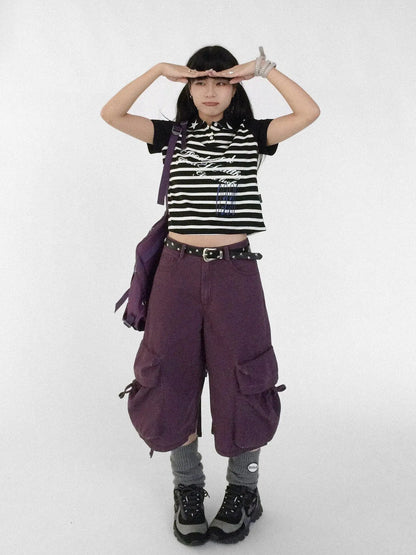 Striped Polo Star Print Collar Relaxed Fit Tee